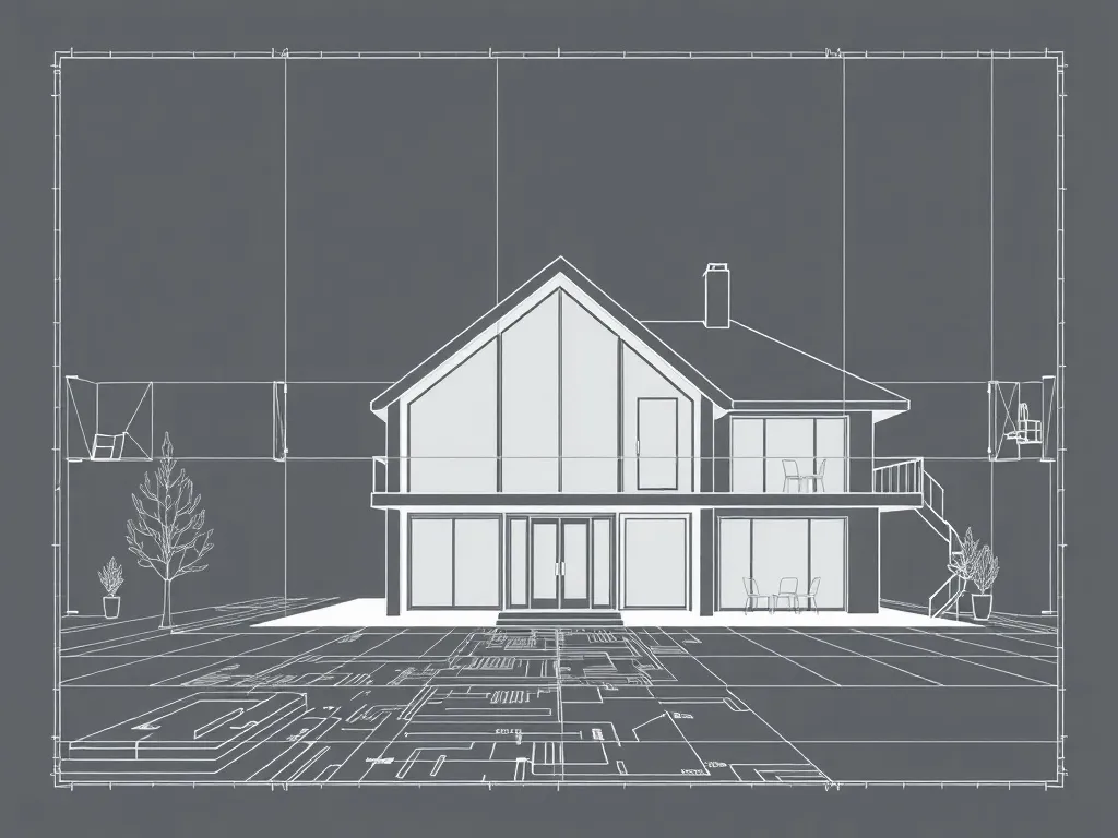 A minimalist architectural blueprint of a modern house, clea