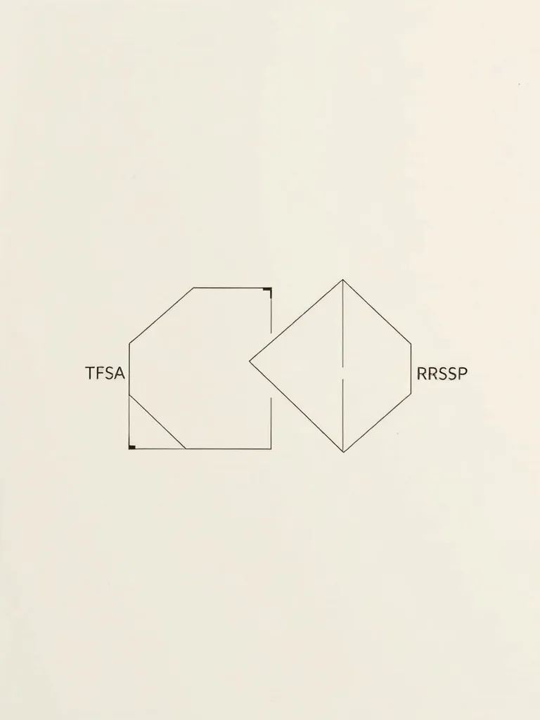 A minimalist architectural blueprint showing two intersectin