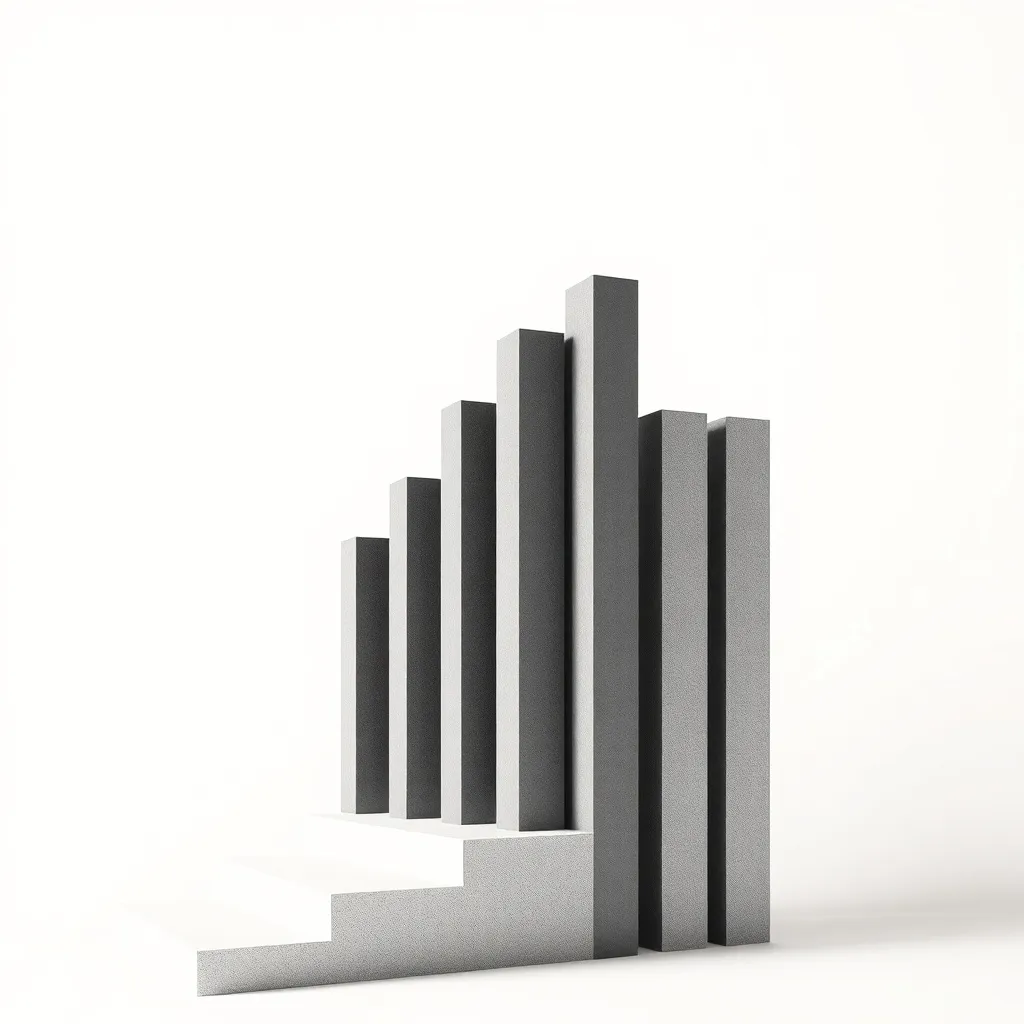 A minimalist architectural diagram showing rising bars of gr